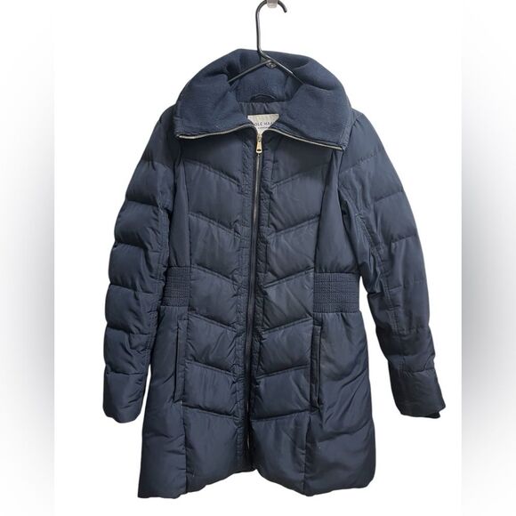 Cole Haan Signature Women’s Navy Blue Down Puffer Parka Bib Front Coat SZ M - Picture 1 of 6